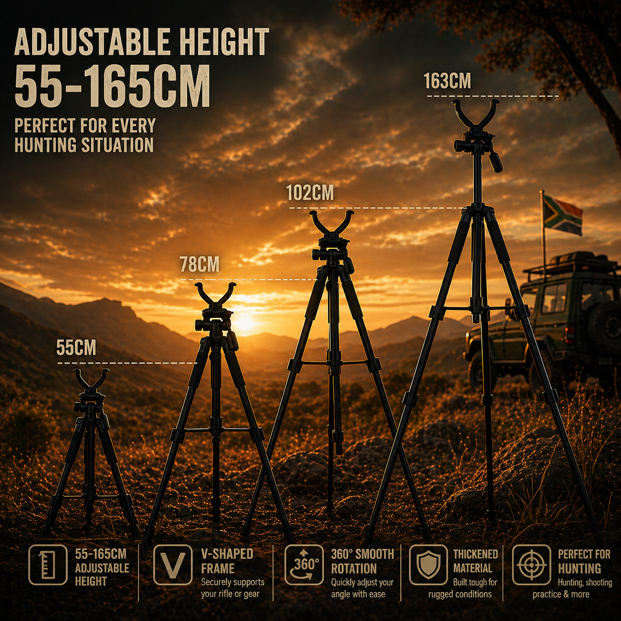 Adjustable Hunting Tripod (55–165cm)